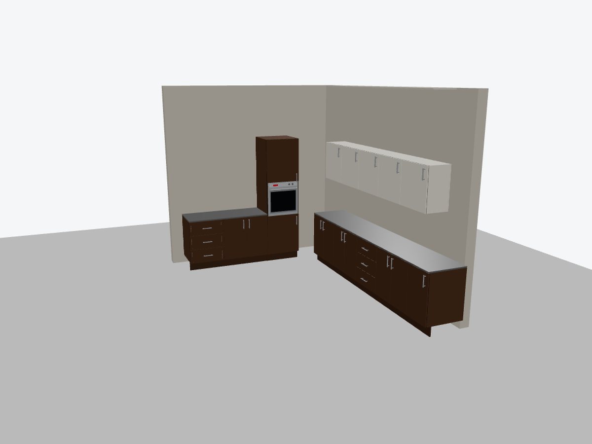 Sample L-shaped kitchen — walnut, dark grey stone